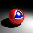 red white and blue cutaway sphere