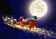 santa claus front of the moon in the space