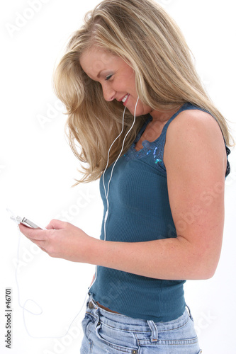 blonde teen girl listening to music