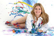 beautiful young woman painting
