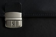 leather briefcase buckle in detail