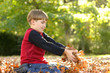 child playing in leaves