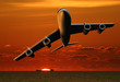 Illustration : airplane and ship at sunset airplane and ship at sunset