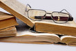 old books on a table.