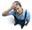 young worker in working clothes, wondering young worker in working clothes, wondering