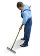 gardener in working clothes, raking garden gardener in working clothes, raking garden