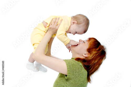 mother and baby on white