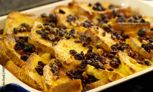 traditional bread and butter pudding with egg custard sugar and