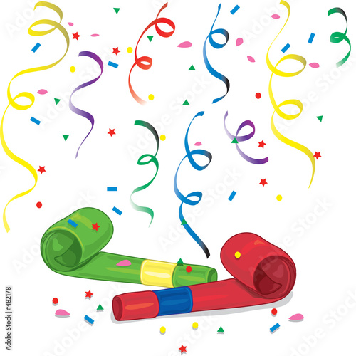 party blowers and confetti