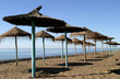 umbrellas or parasols on beach in spain with views to gibraltar