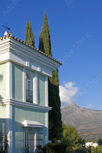 building and mountain views of aloha pueblo in spain building and mountain views of aloha pueblo in spain