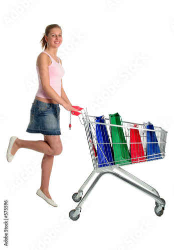 happy girl with shopping cart