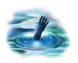 ghostly hand appearing from below the water