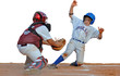 baseball player slides into home.
