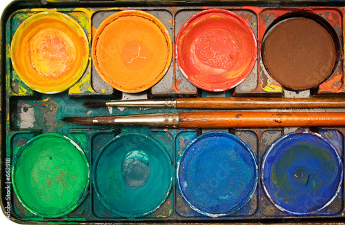 Photo: box of watercolors (top view) box of watercolors (top view)
