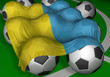3d-rendering ukraine flag and soccer-balls 3d-rendering ukraine flag and soccer-balls