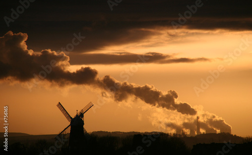 Photo: windmill and power station windmill and power station