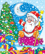 santa claus with christmas fur-tree and gifts santa claus with christmas fur-tree and gifts