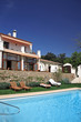 luxury rustic hotel and swimming pool in countryside