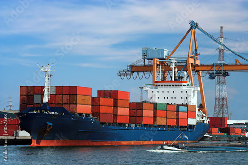 Photo: docked container ship docked container ship