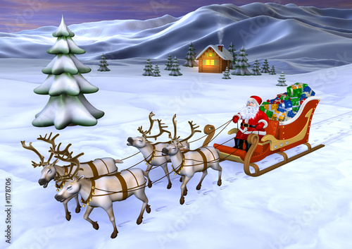Illustration: santa claus in the mountains delivering presents santa claus in the mountains delivering presents