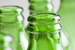 a group of green beer bottles