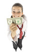 businesswoman with one dollar banknote