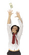 businesswoman reaches dollar banknote