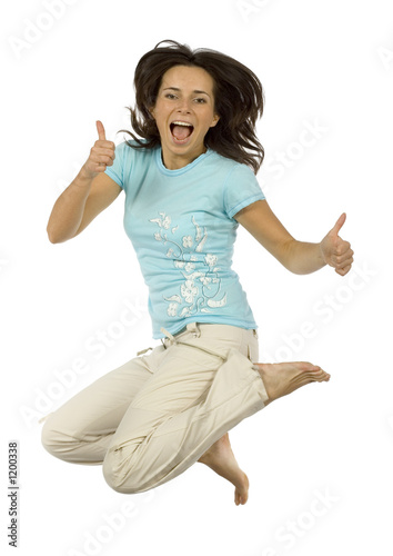  jumping happy woman shows ok