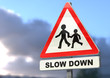 road sign, slow down for children road sign, slow down for children