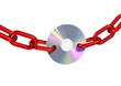 cd or dvd linked with a red chain