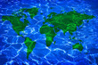 blue water and green worlwide map