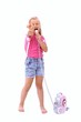 girl singing with microphone and player