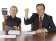 business meeting - woman displays calculator business meeting - woman displays calculator