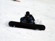 child snowboarder sat on snow