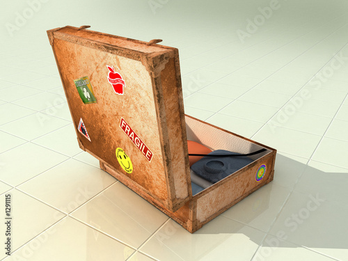 Illustration: old suitcase open old suitcase open