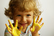 girl with yellow hands