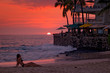 sunset at the beach, cafe