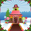 Illustration: snowy gingerbread house snowy gingerbread house