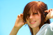 young teenage girl singing along