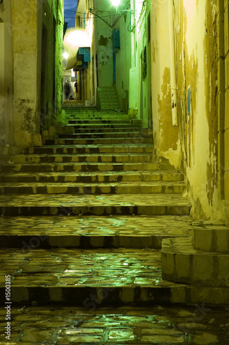 stairs in arabian medina by night