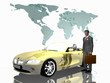 successful salesman with his car, over white. successful salesman with his car, over white.