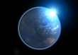 blue halo of sun rising on earth showing australia