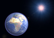 earth facing africa with blue halo and purple star