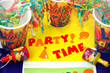 colurful party streamers,banners and paper cups