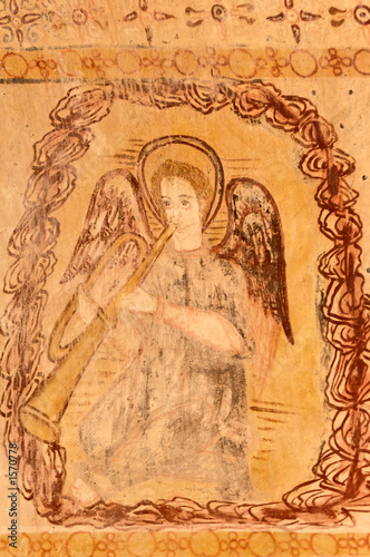 portugal, alentejo, saint cucufate: gallo roman painting on a wa