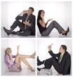 Foto: funny people talking phone in the white cubes funny people talking phone in the white cubes