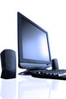 lcd screen with speakers and black keyboard reflected from a tab lcd screen with speakers and black keyboard reflected from a tab