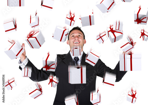 Photo: business man with gifts falling down business man with gifts falling down