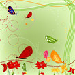 abstract design with butterflies, flowers and  circles